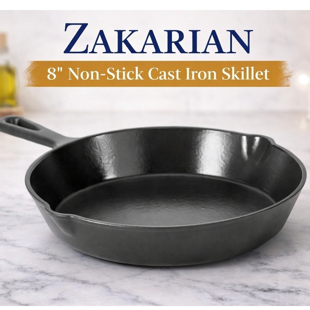 Zakarian by Dash 8 inch Non-Stick Cast Iron Skillet Black Frying Pan K49871‎